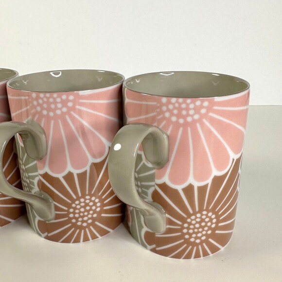 Fitz & Floyd Cups Gray Brown Pink Set of 4 KiKu Pattern porcelain - Picture 2 of 9